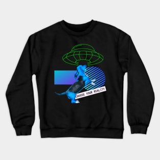 Basset Dog Reality Vaporwave Party Techno Glitch Crewneck Sweatshirt